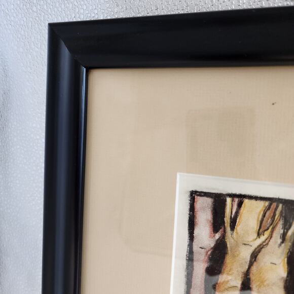 Abstract Tree Trunk Woods Drawing Etched Art MCM Signed Dated Matted Framed - Picture 7 of 11